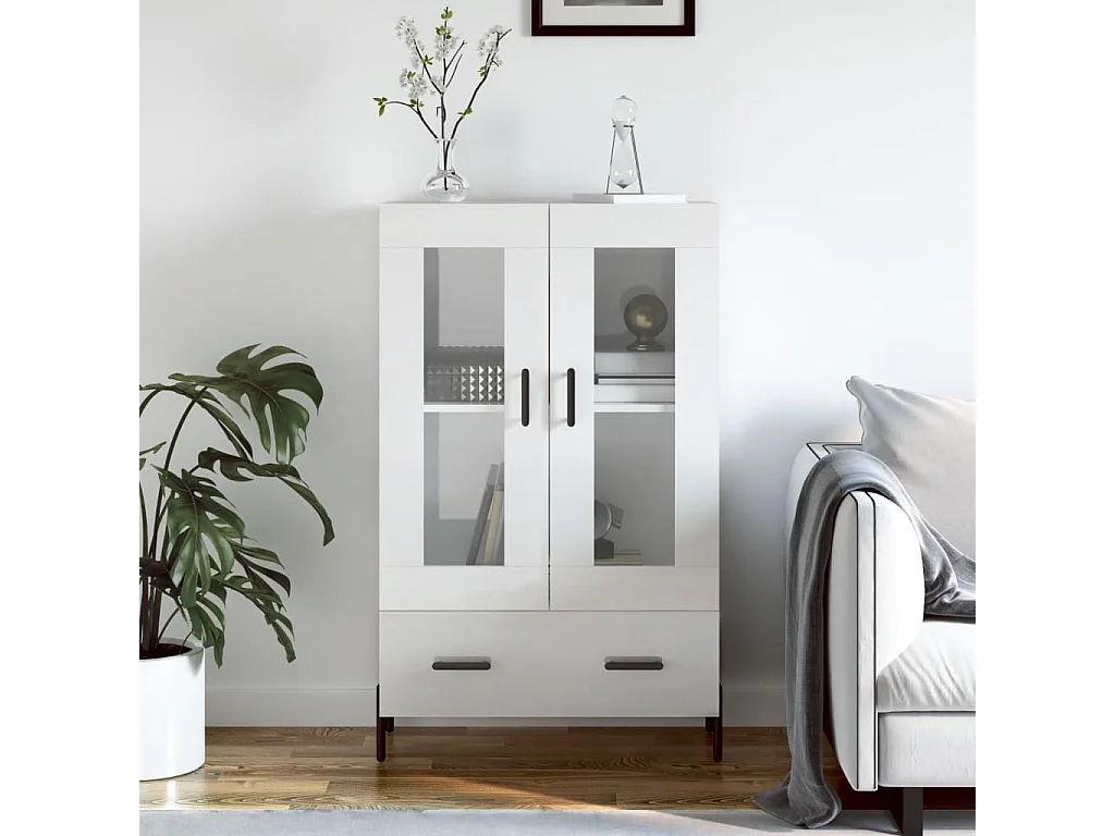 Buffet haut blanc brillant 69,5x31x115 cm bois d'ingénierie