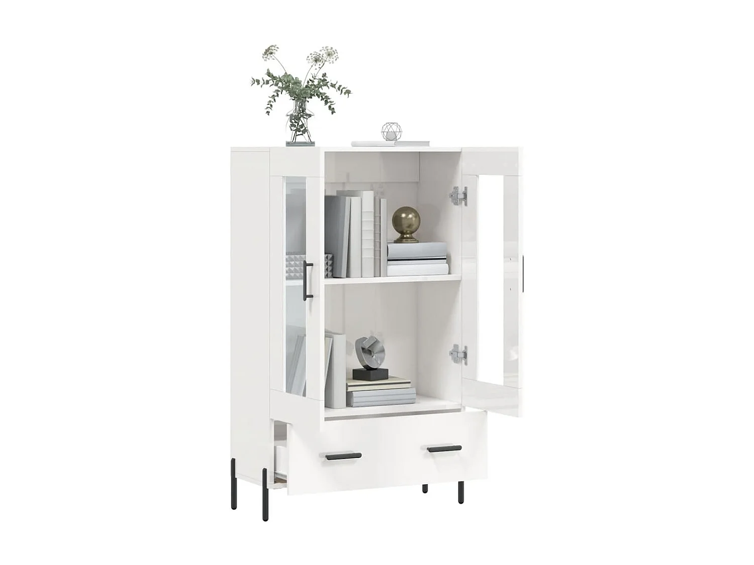 Buffet haut blanc brillant 69,5x31x115 cm bois d'ingénierie