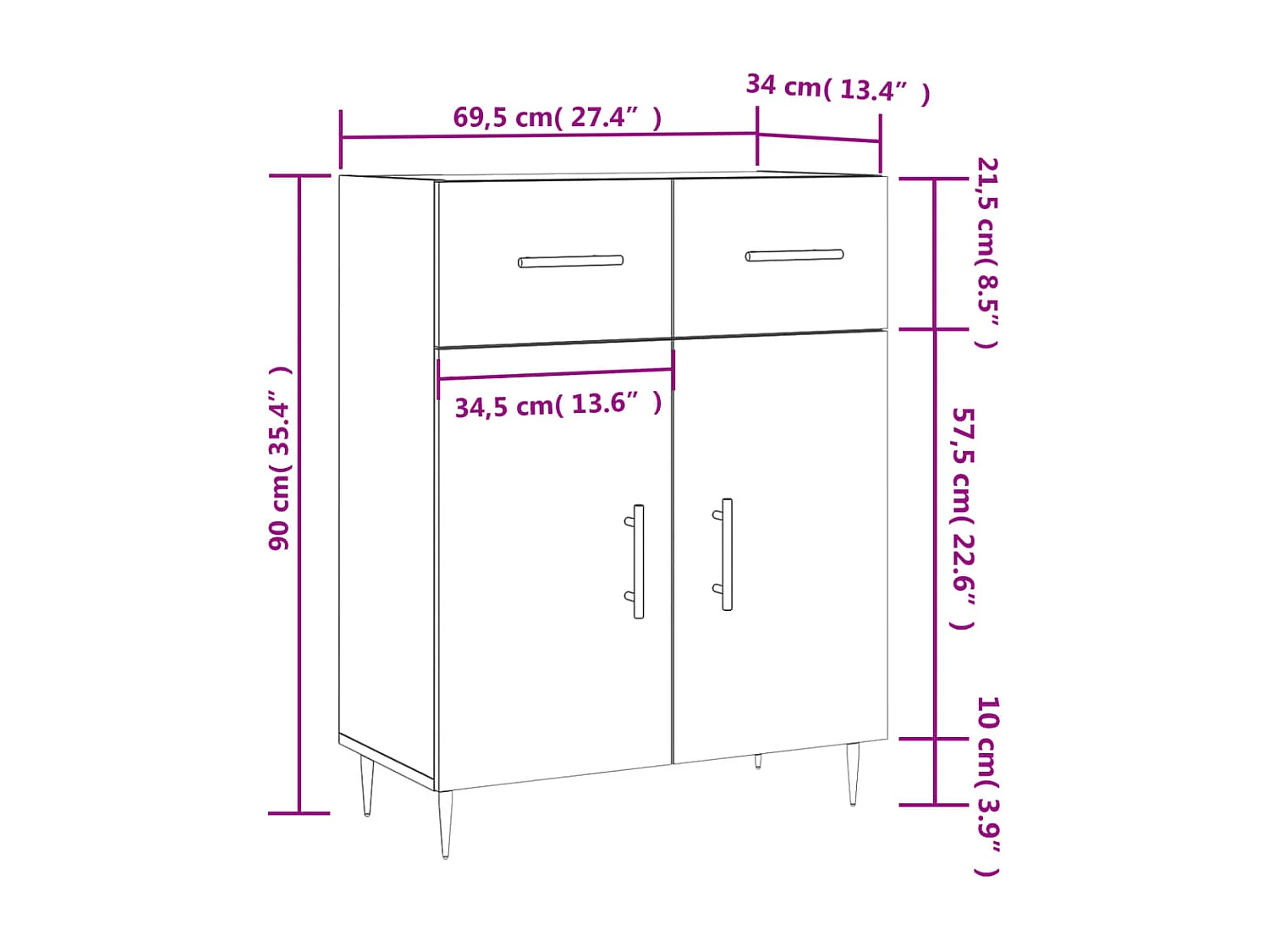Sideboard Grau Sonoma 69,5x34x90 cm Holzwerkstoff