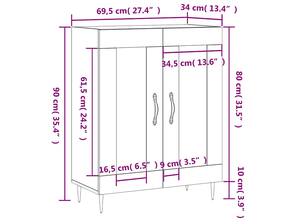 Buffet sonoma gris 69,5x34x90 cm bois d'ingénierie