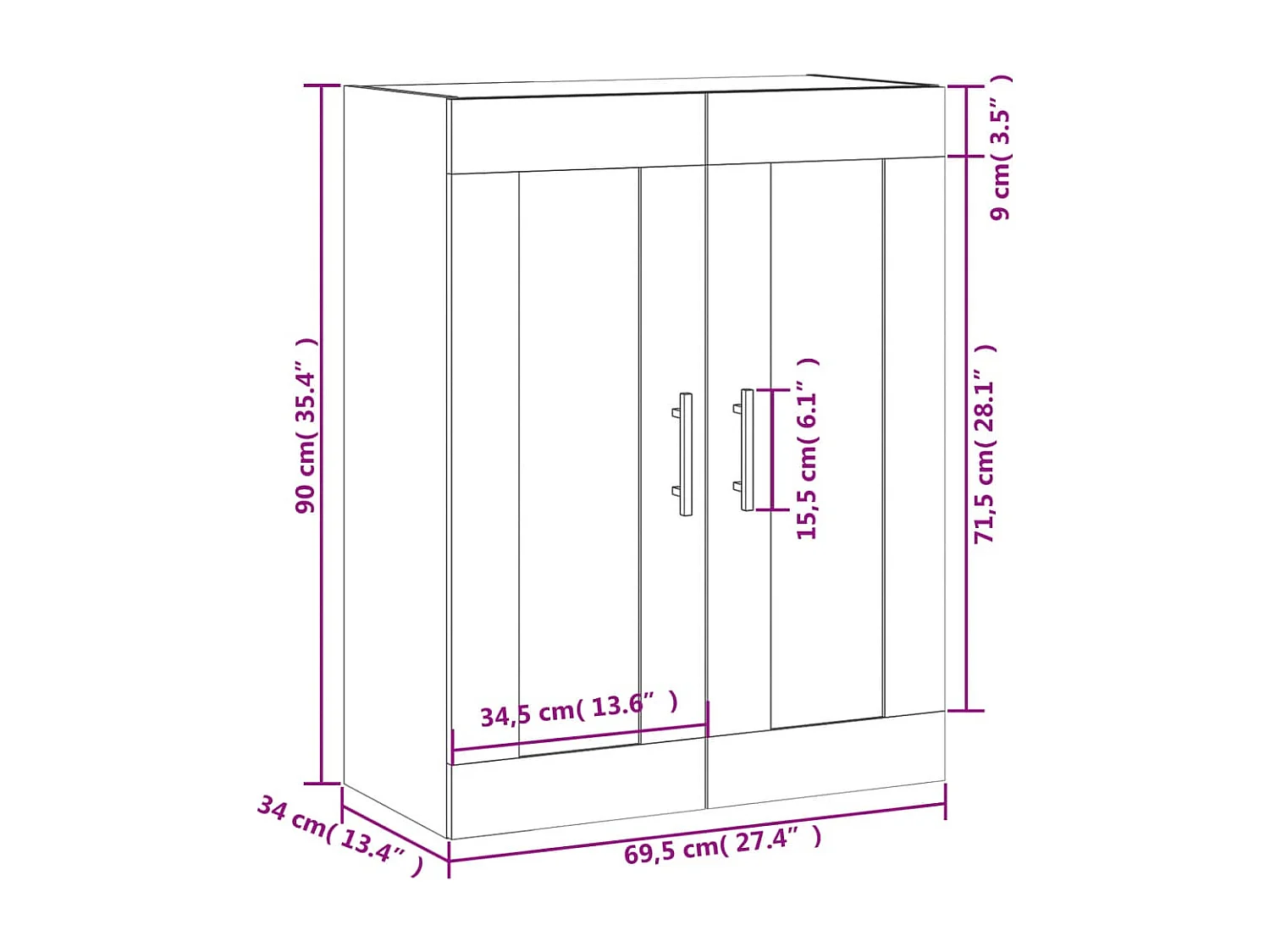 Wandschrank Schwarz 69,5x34x90 cm Holzwerkstoff