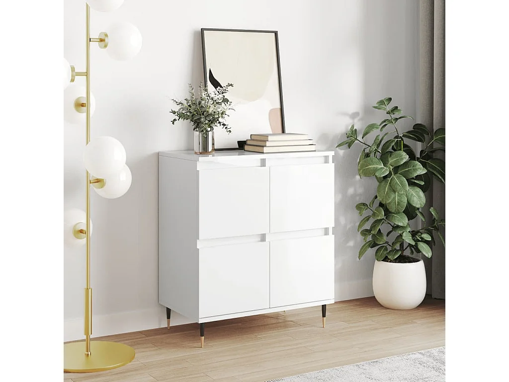 Credenza Bianco Lucido 60x35x70 cm in Legno Multistrato