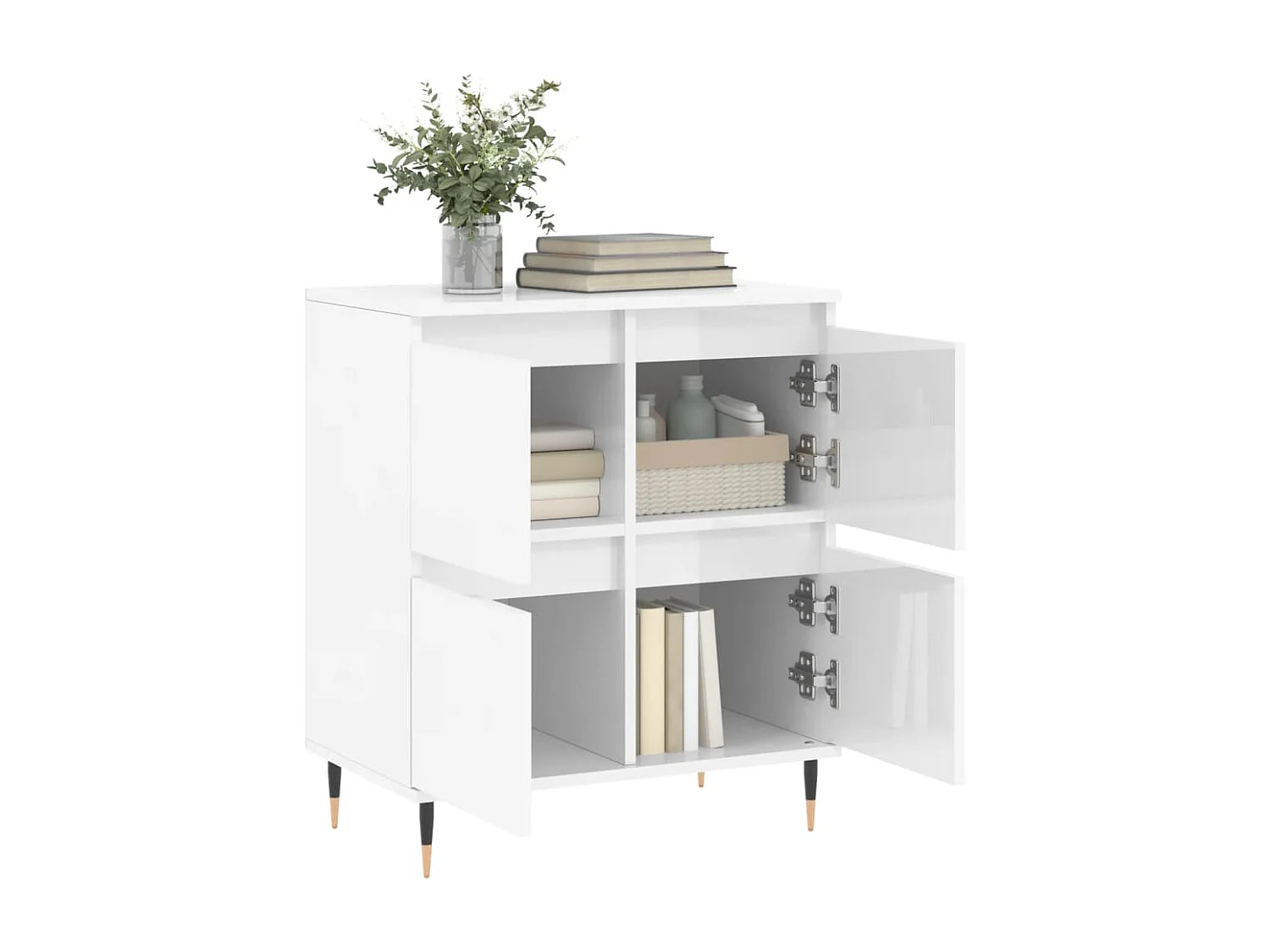 Credenza Bianco Lucido 60x35x70 cm in Legno Multistrato