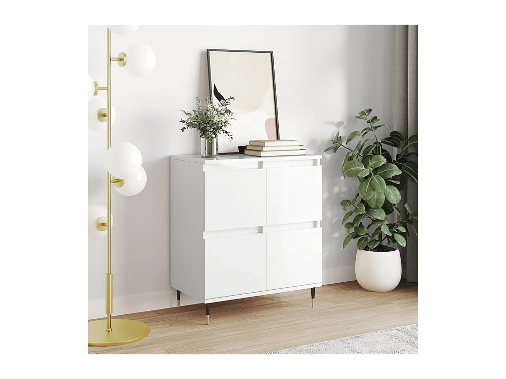 Credenza Bianco Lucido 60x35x70 cm in Legno Multistrato