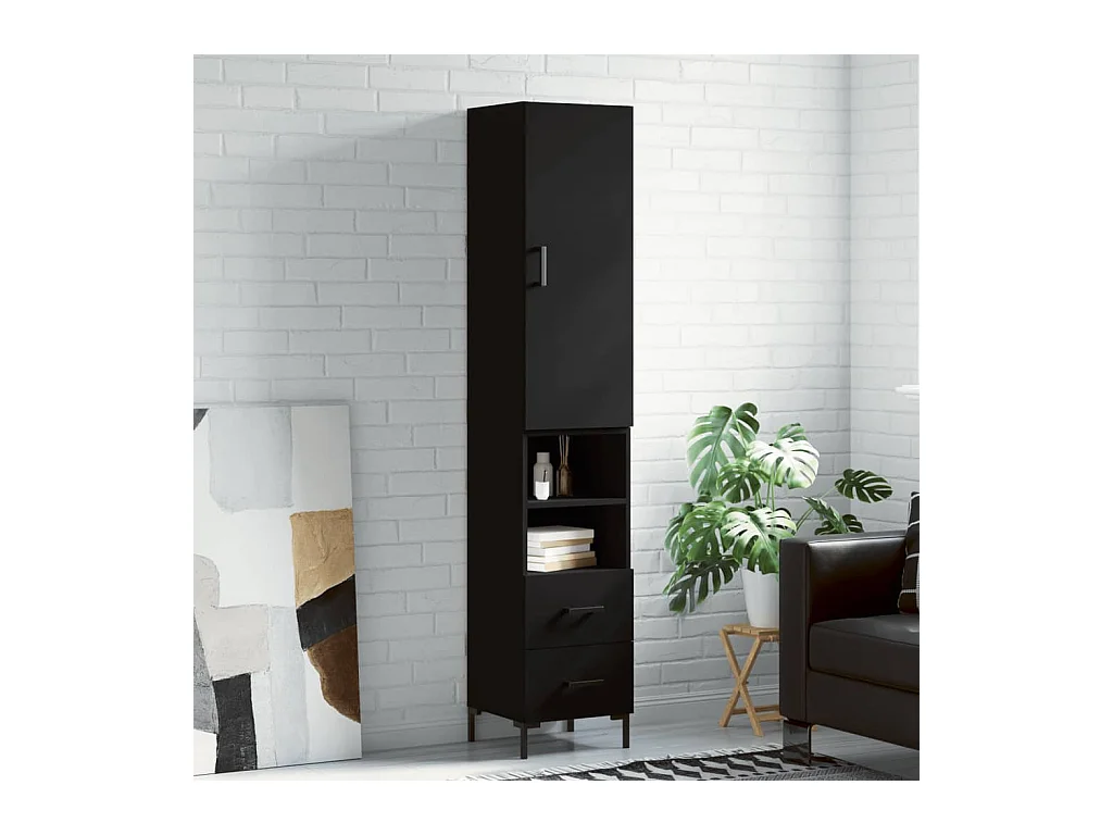Credenza Nera 34,5x34x180 cm in Legno Multistrato