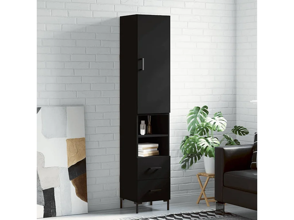 Buffet haut Noir 34,5x34x180 cm Bois d'ingénierie