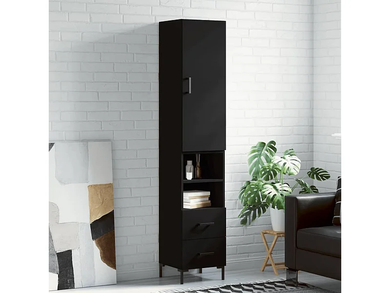 Credenza Nera 34,5x34x180 cm in Legno Multistrato