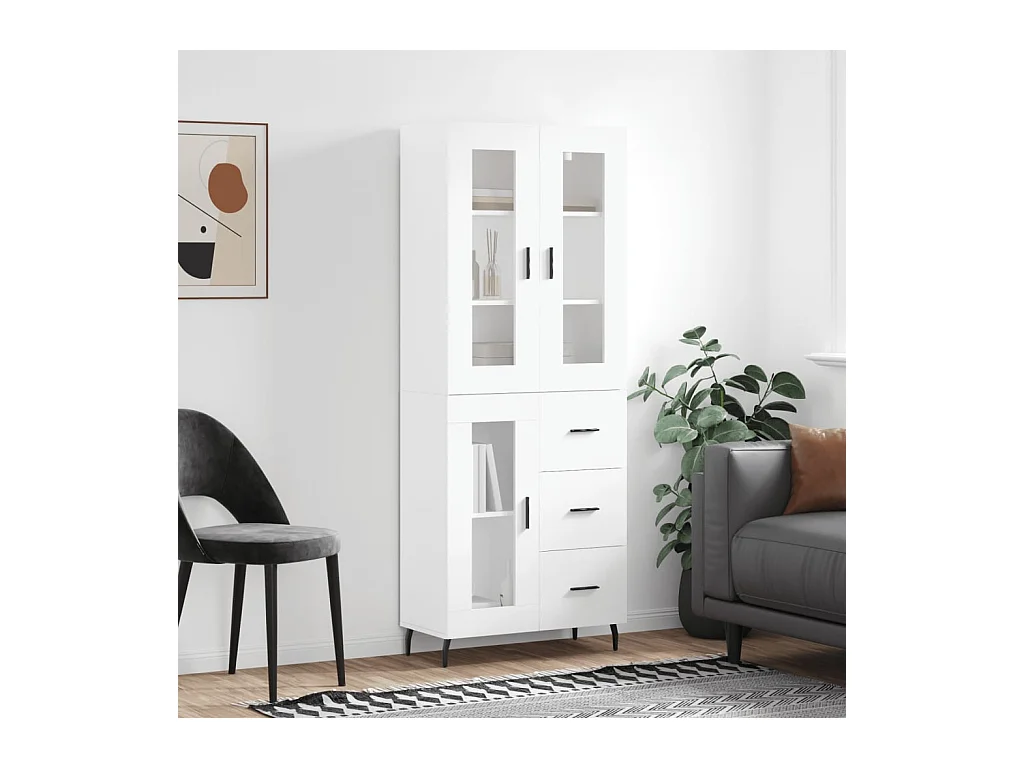 Hoge kast 69,5x34x180 cm bewerkt hout wit