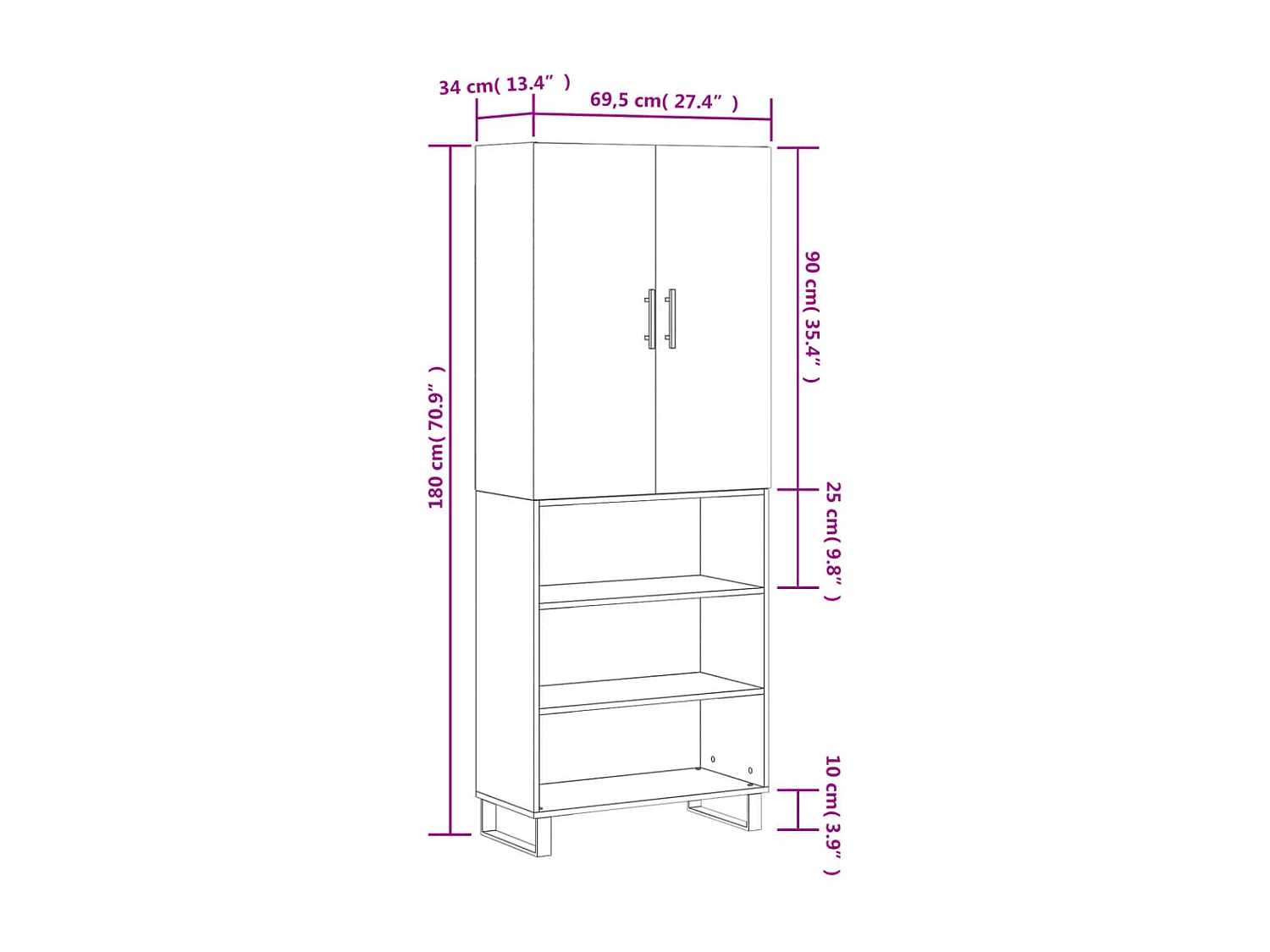 Buffet haut Blanc 69,5x34x180 cm Bois d'ingénierie