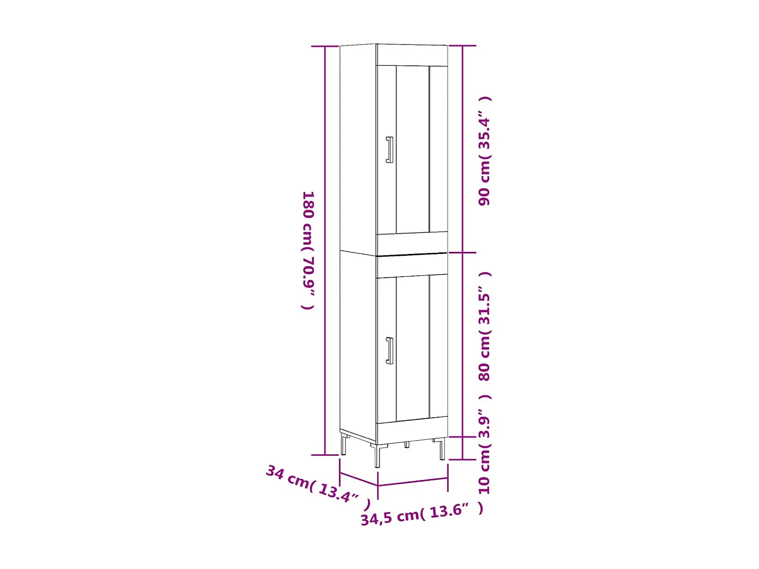 Highboard Weiß 34,5x34x180 cm Holzwerkstoff
