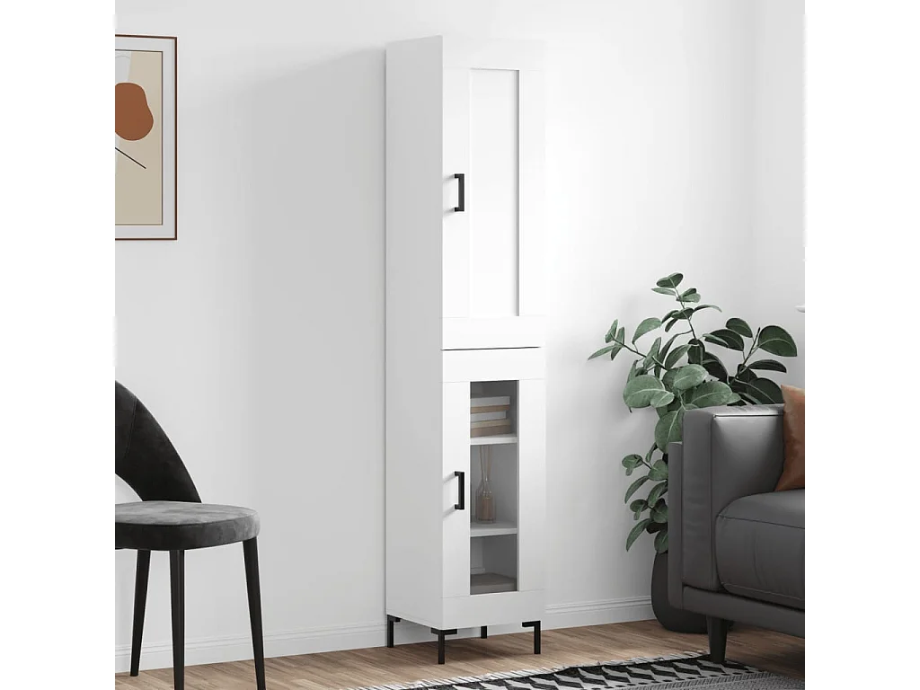 Credenza Bianca 34,5x34x180 cm in Legno Multistrato