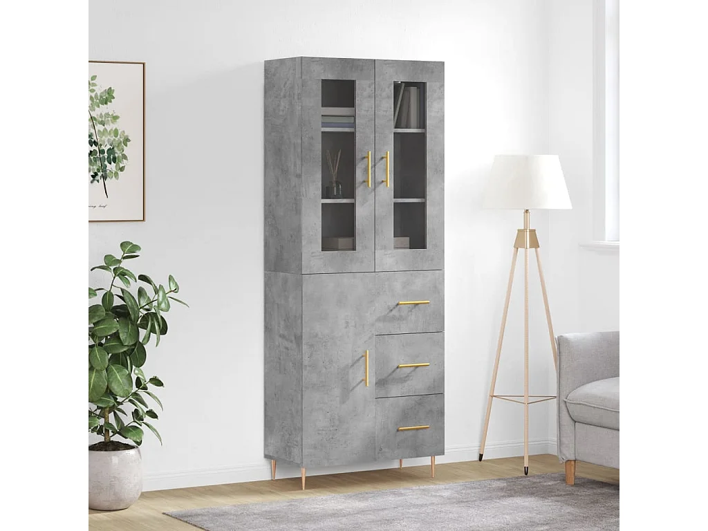 Credenza Grigio Cemento 69,5x34x180 cm in Legno Multistrato