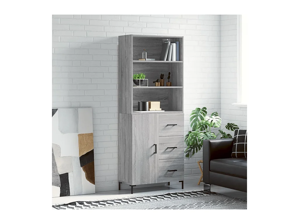 Hoge kast 69,5x34x180 cm bewerkt hout grijs sonoma eikenkleurig