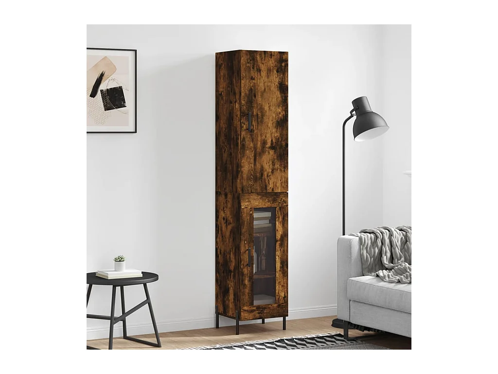 Buffet haut Chêne fumé 34,5x34x180 cm Bois d'ingénierie