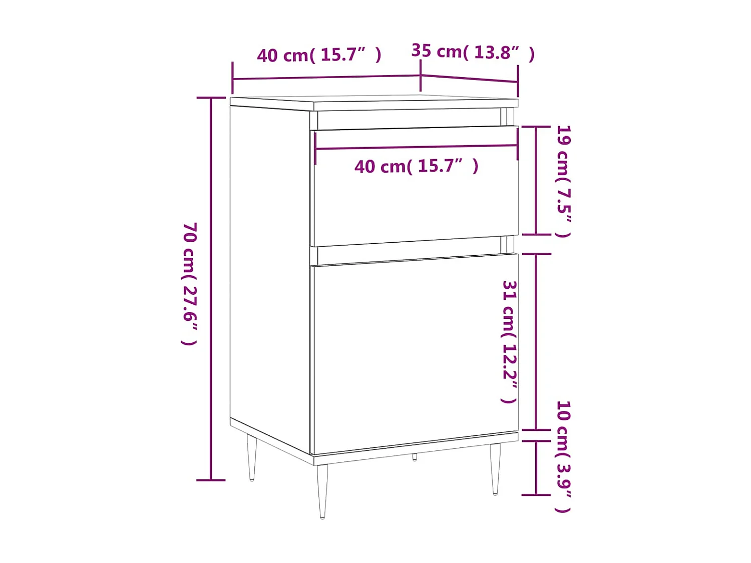 Buffets 2 pcs chêne fumé 40x35x70 cm bois d'ingénierie