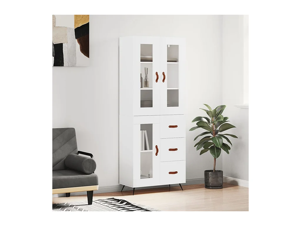 Aparador alto madera contrachapada blanco 69,5x34x180 cm