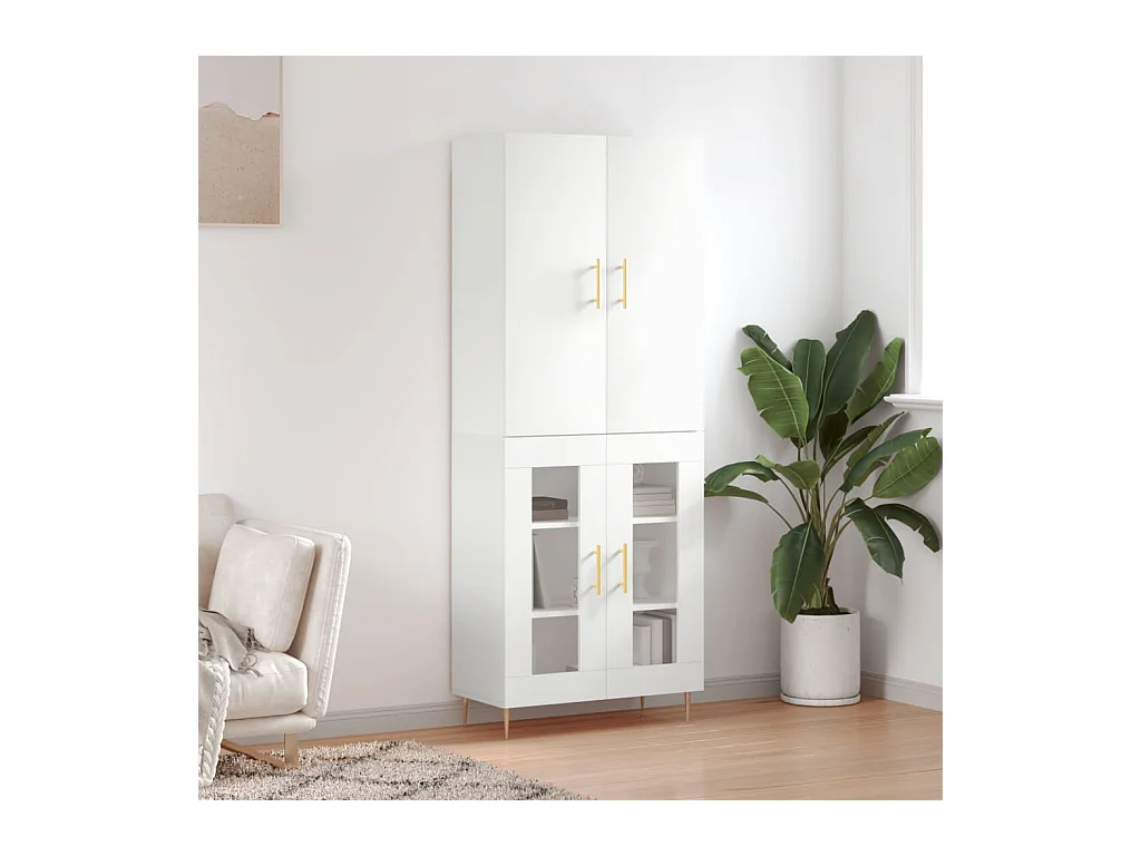Credenza Bianca 69,5x34x180 cm in Legno Multistrato