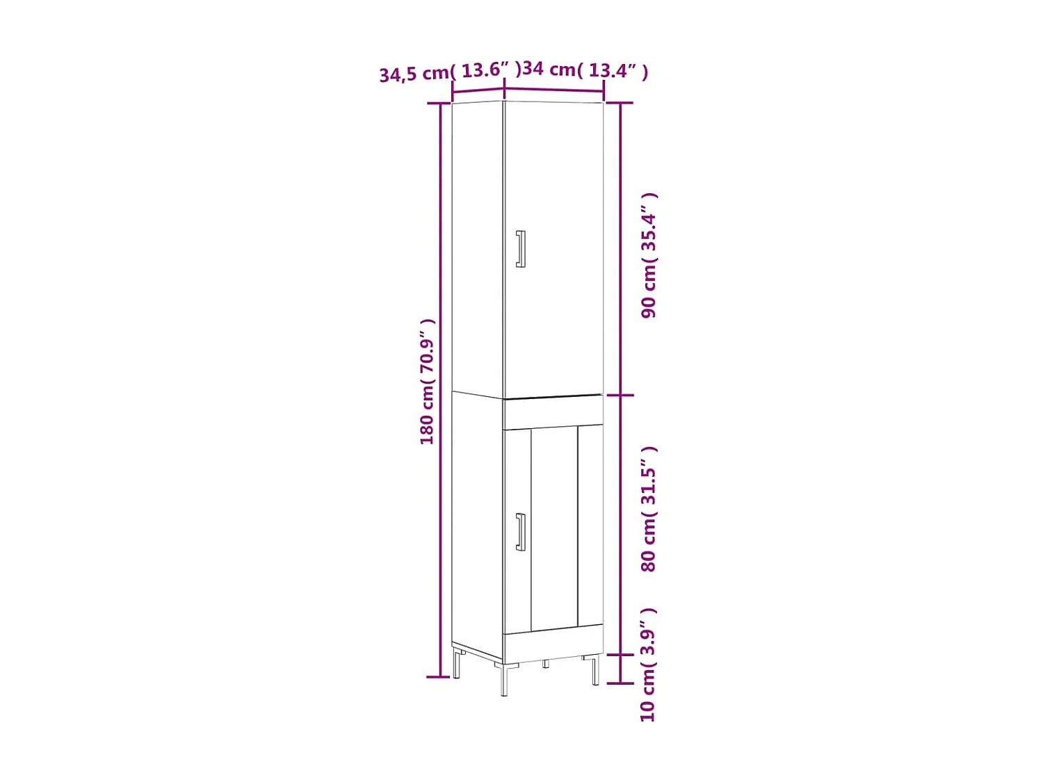 Buffet haut Sonoma gris 34,5x34x180 cm Bois d'ingénierie