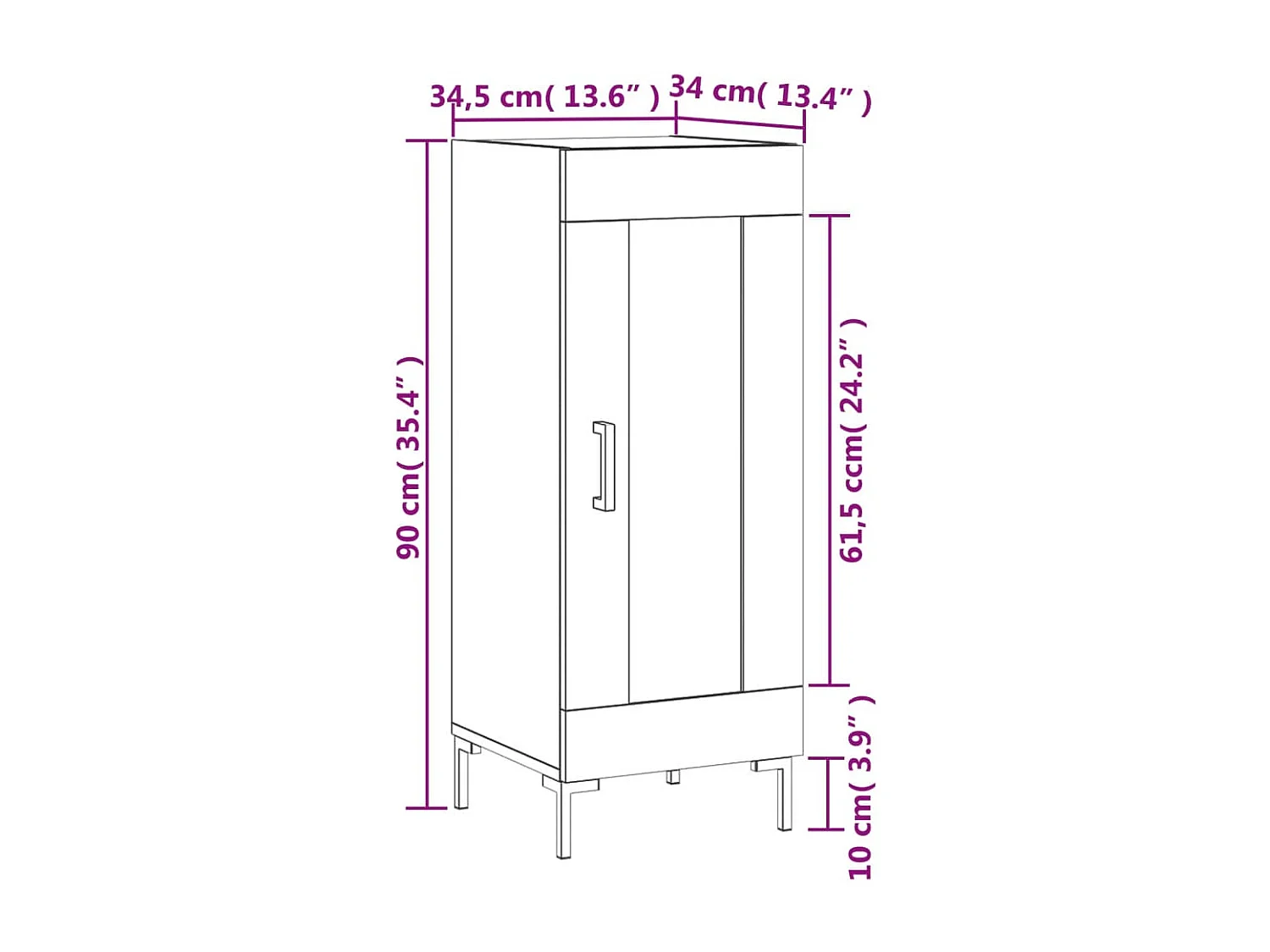 Aparador 34,5x34x90 cm madeira processada branco brilhante