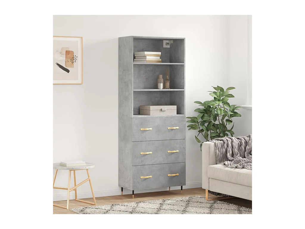 Buffet haut Gris béton 69,5x34x180 cm Bois d'ingénierie