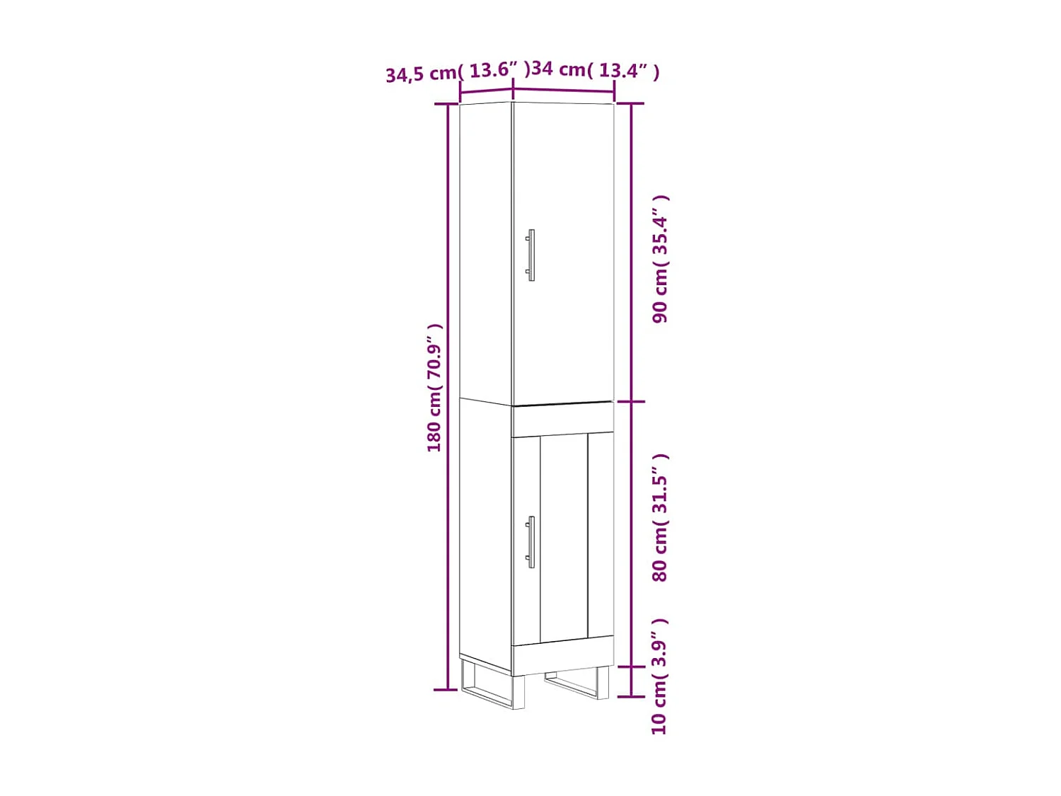 Buffet haut Gris béton 34,5x34x180 cm Bois d'ingénierie