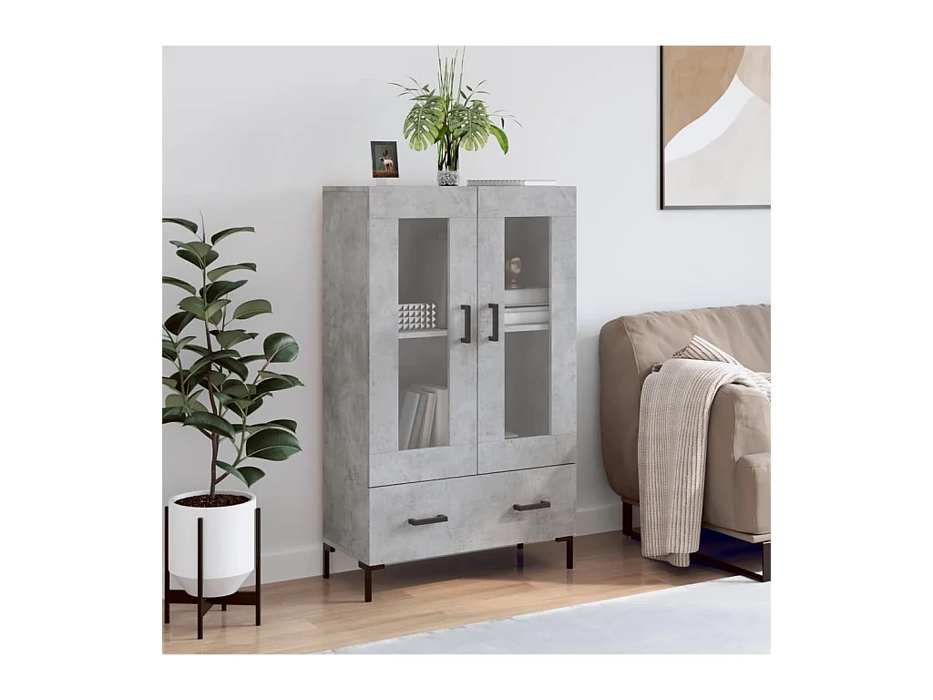 Buffet haut gris béton 69,5x31x115 cm bois d'ingénierie