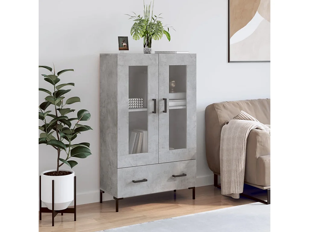 Buffet haut gris béton 69,5x31x115 cm bois d'ingénierie