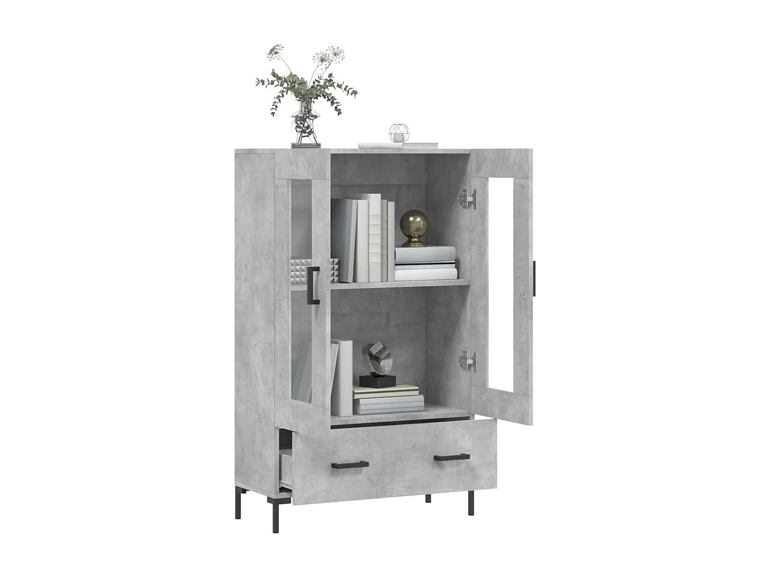 Buffet haut gris béton 69,5x31x115 cm bois d'ingénierie