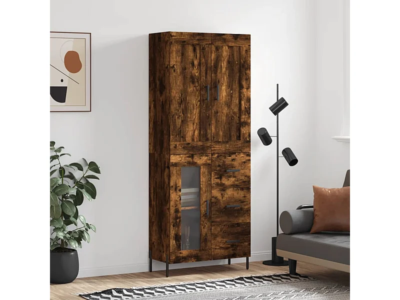 Hoge kast 69,5x34x180 cm bewerkt hout gerookt eikenkleurig