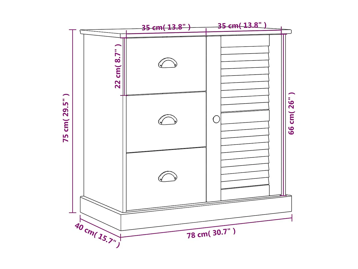 Aparador com gavetas VIGO 78x40x75 cm pinho maciço branco