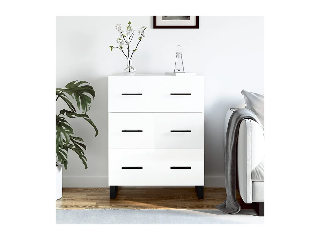 Buffet Blanc brillant 69,5x34x90 cm Bois d'ingénierie