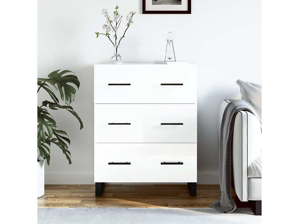 Buffet Blanc brillant 69,5x34x90 cm Bois d'ingénierie