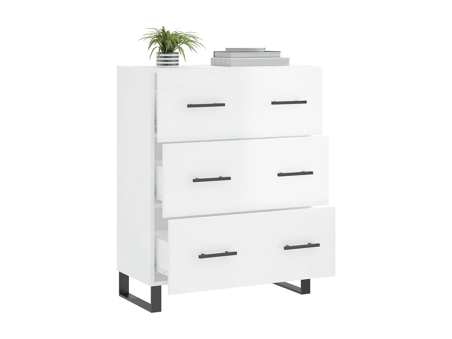 Buffet Blanc brillant 69,5x34x90 cm Bois d'ingénierie