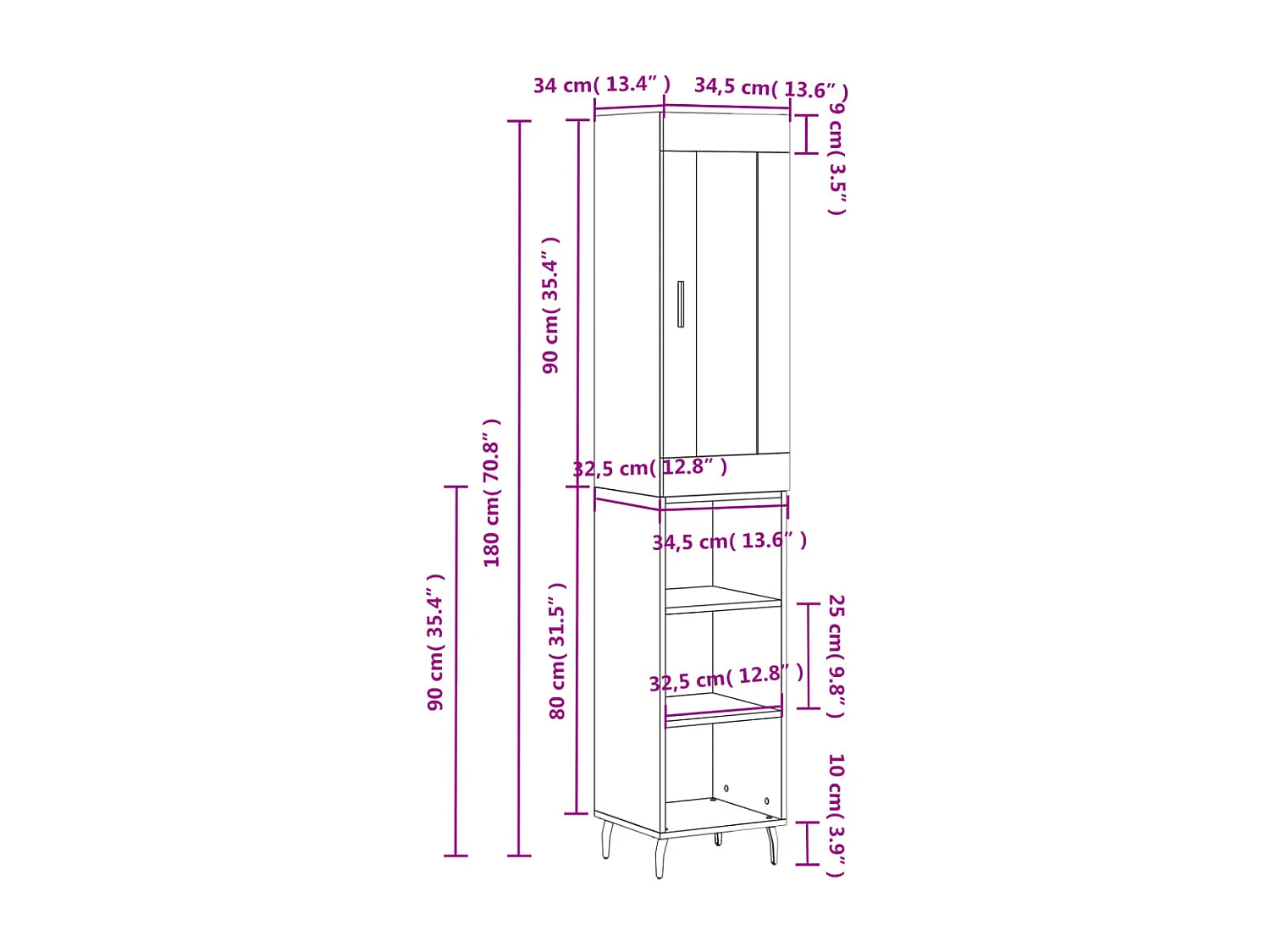 Highboard Betongrau 34,5x34x180 cm Holzwerkstoff