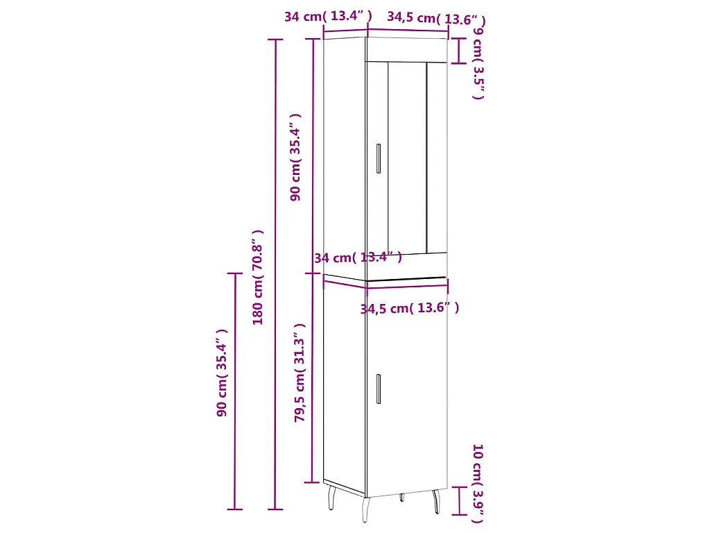 Highboard Grau Sonoma 34,5x34x180 cm Holzwerkstoff