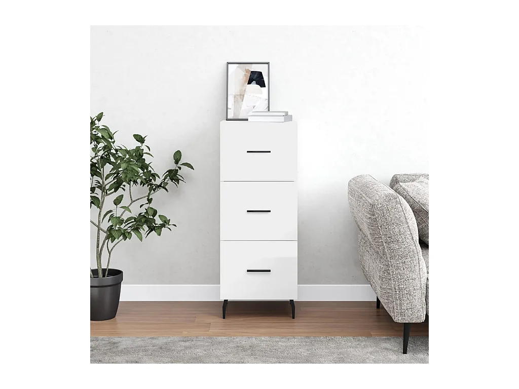 Buffet Blanc brillant 34,5x34x90 cm Bois d'ingénierie