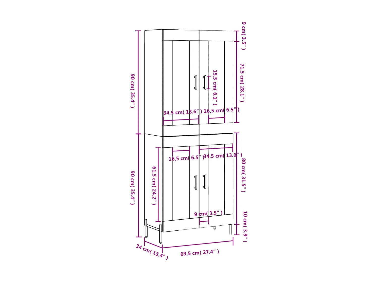 Buffet haut Blanc 69,5x34x180 cm Bois d'ingénierie