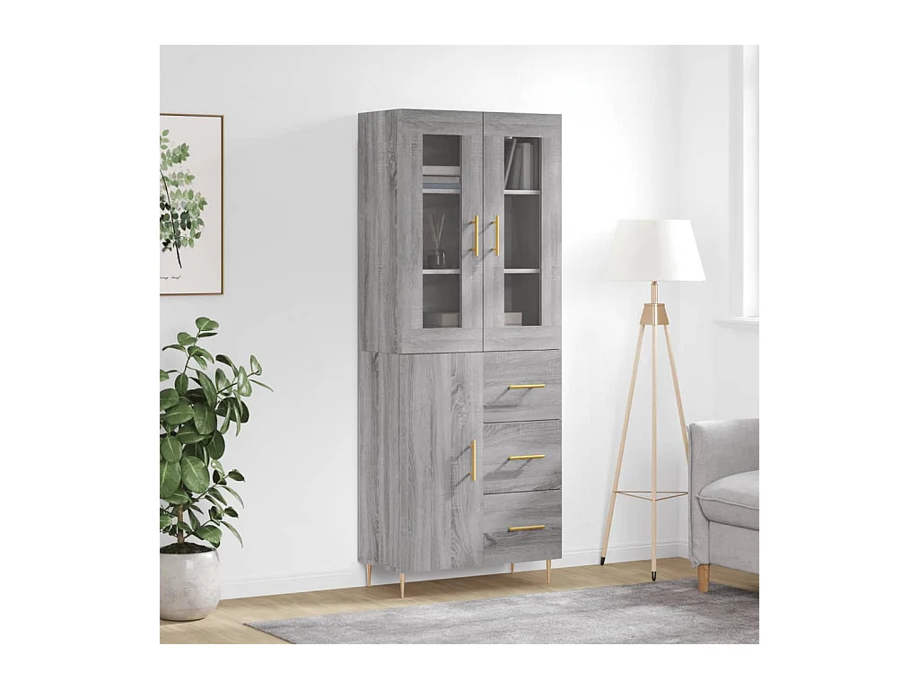 Hoge kast 69,5x34x180 cm bewerkt hout grijs sonoma eikenkleurig