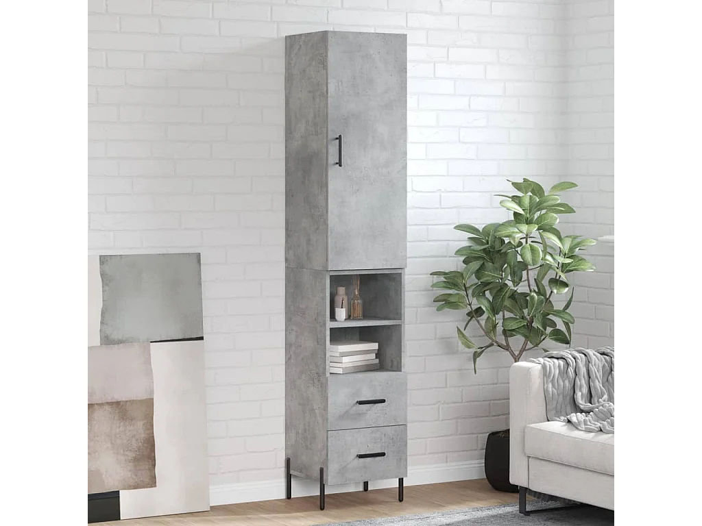 Buffet haut Gris béton 34,5x34x180 cm Bois d'ingénierie