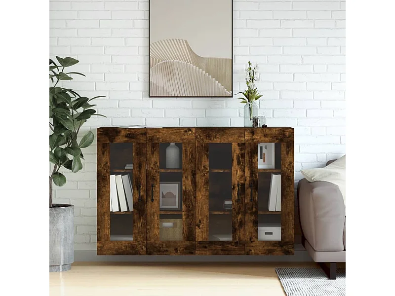 Armadietti a Parete 2 pz Rovere Fumo in Legno Multistrato