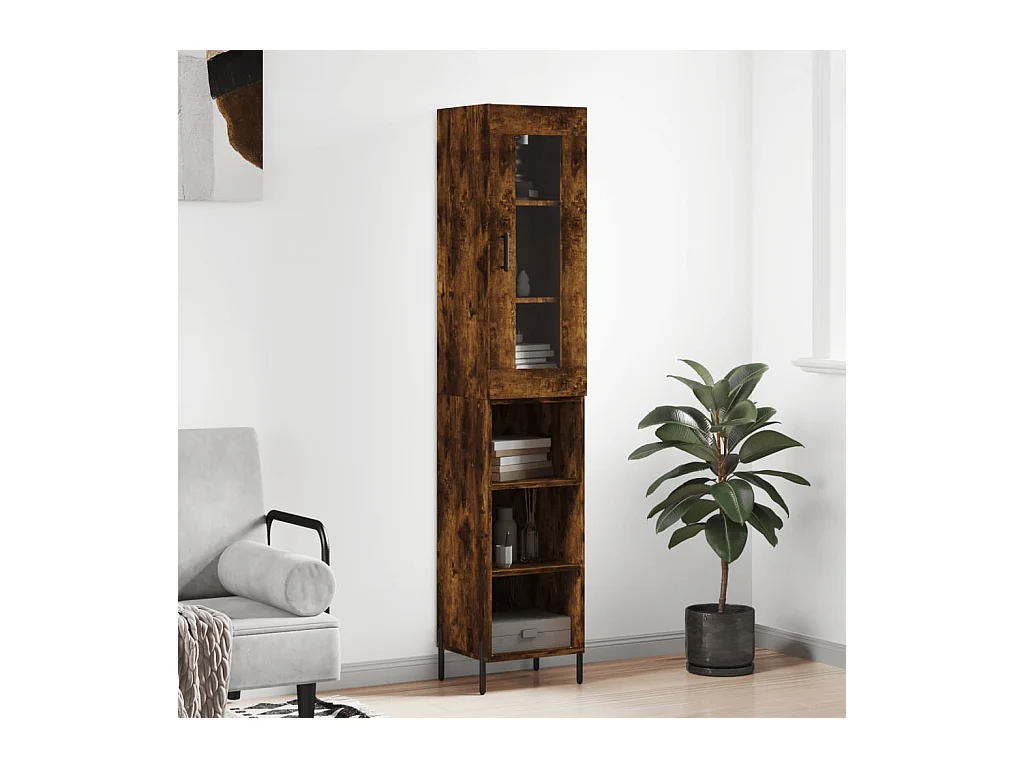 Buffet haut Chêne fumé 34,5x34x180 cm Bois d'ingénierie