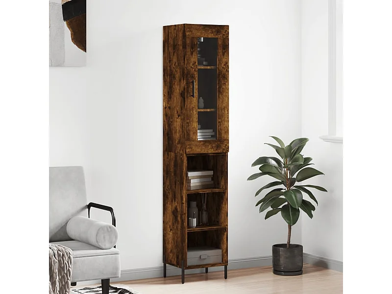 Aparador de madera contrachapada roble ahumado 34,5x34x180 cm