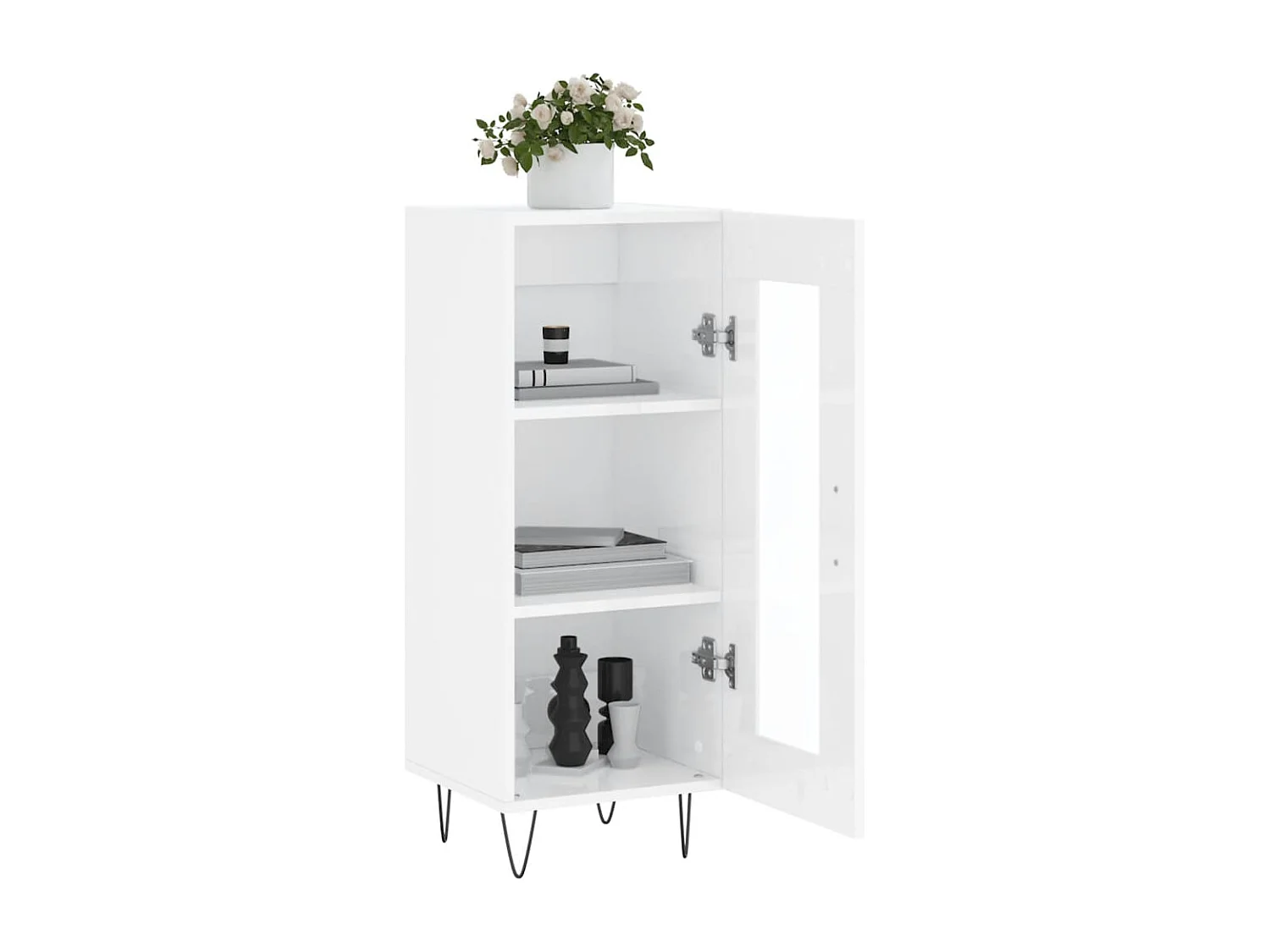 Credenza Bianco Lucido 34,5x34x90 cm in Legno Multistrato