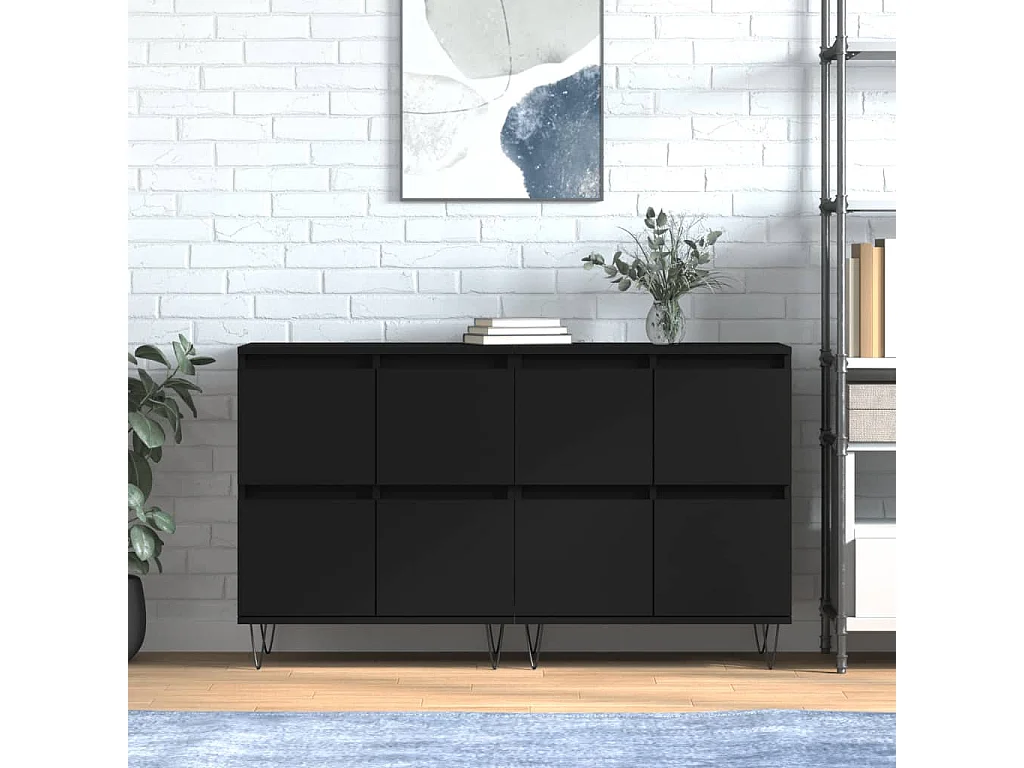 Buffets 2 pcs noir bois d'ingénierie