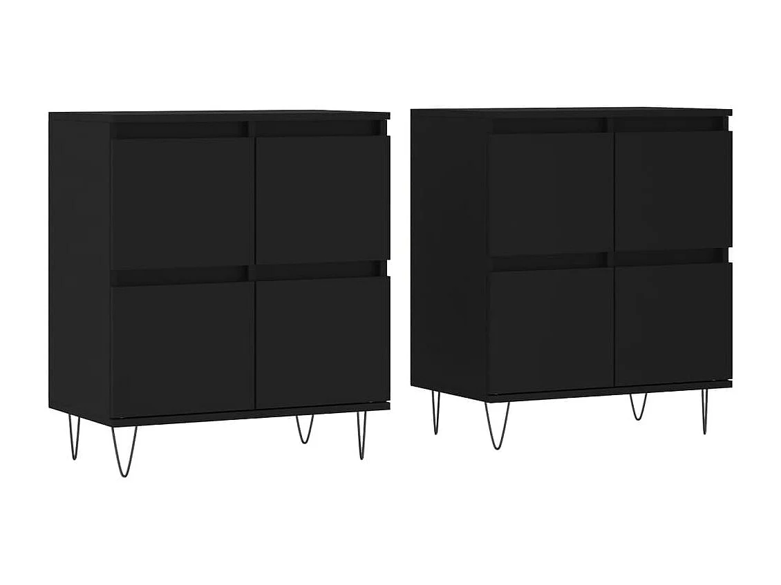 Buffets 2 pcs noir bois d'ingénierie
