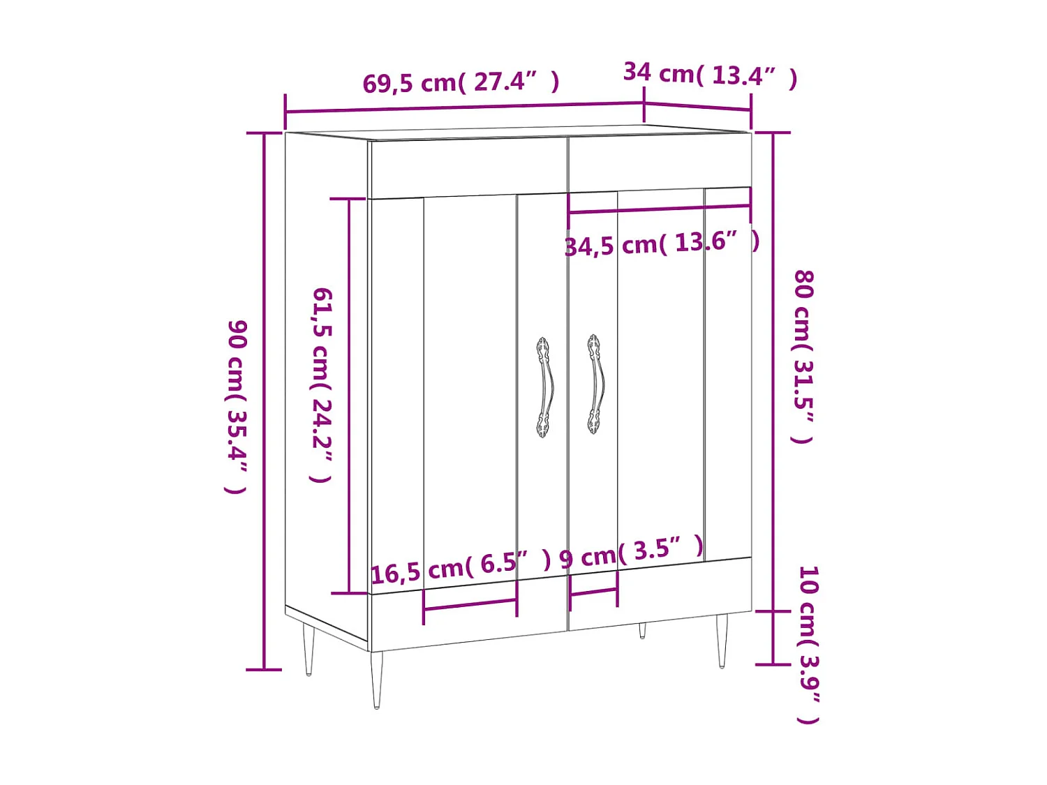 Buffet blanc 69,5x34x90 cm bois d'ingénierie