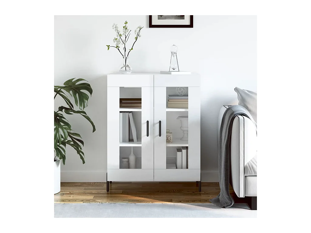 Buffet Blanc brillant 69,5x34x90 cm Bois d'ingénierie