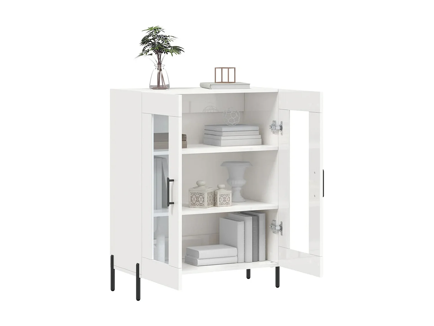 Buffet Blanc brillant 69,5x34x90 cm Bois d'ingénierie