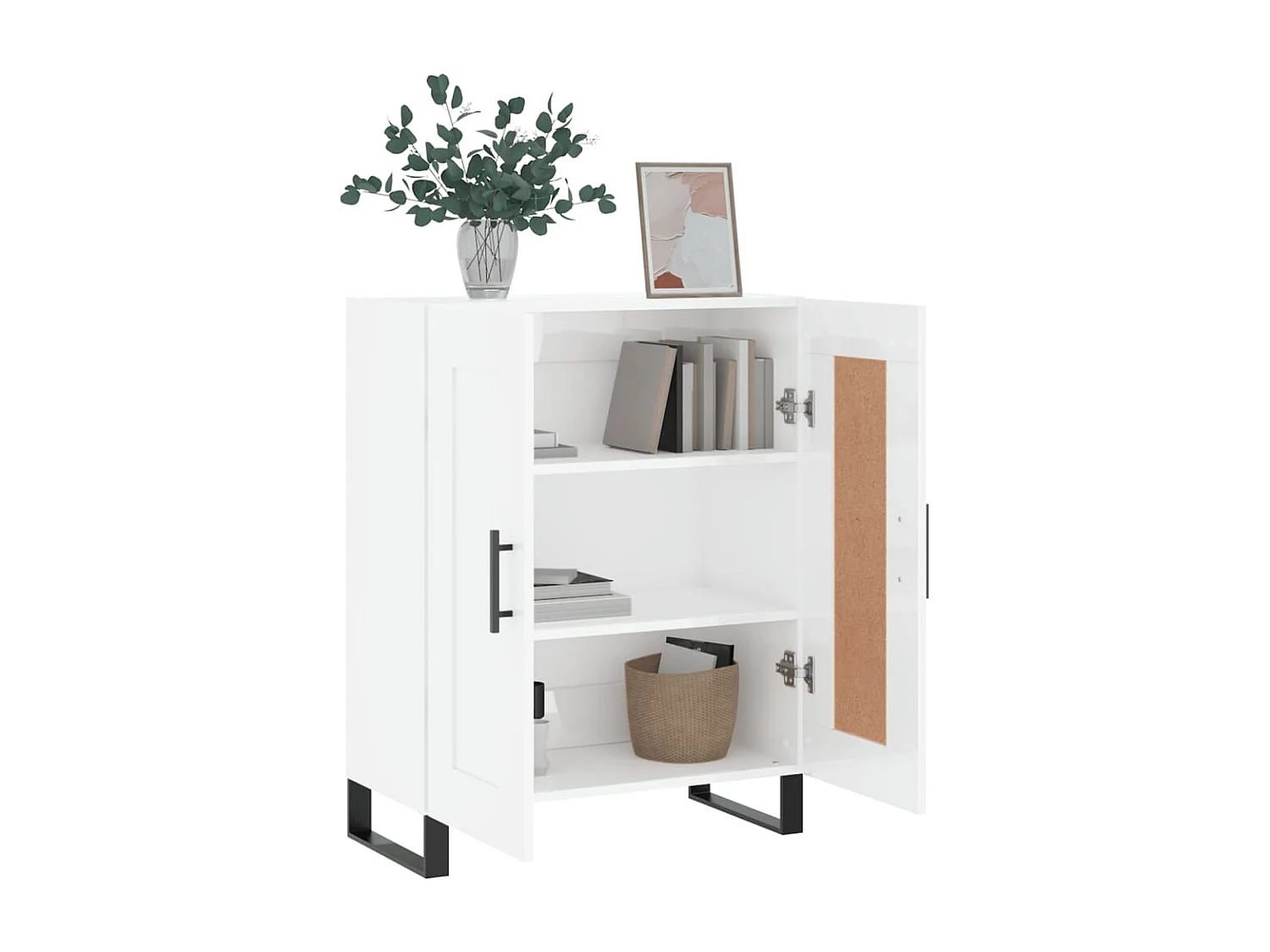 Buffet Blanc brillant 69,5x34x90 cm Bois d'ingénierie