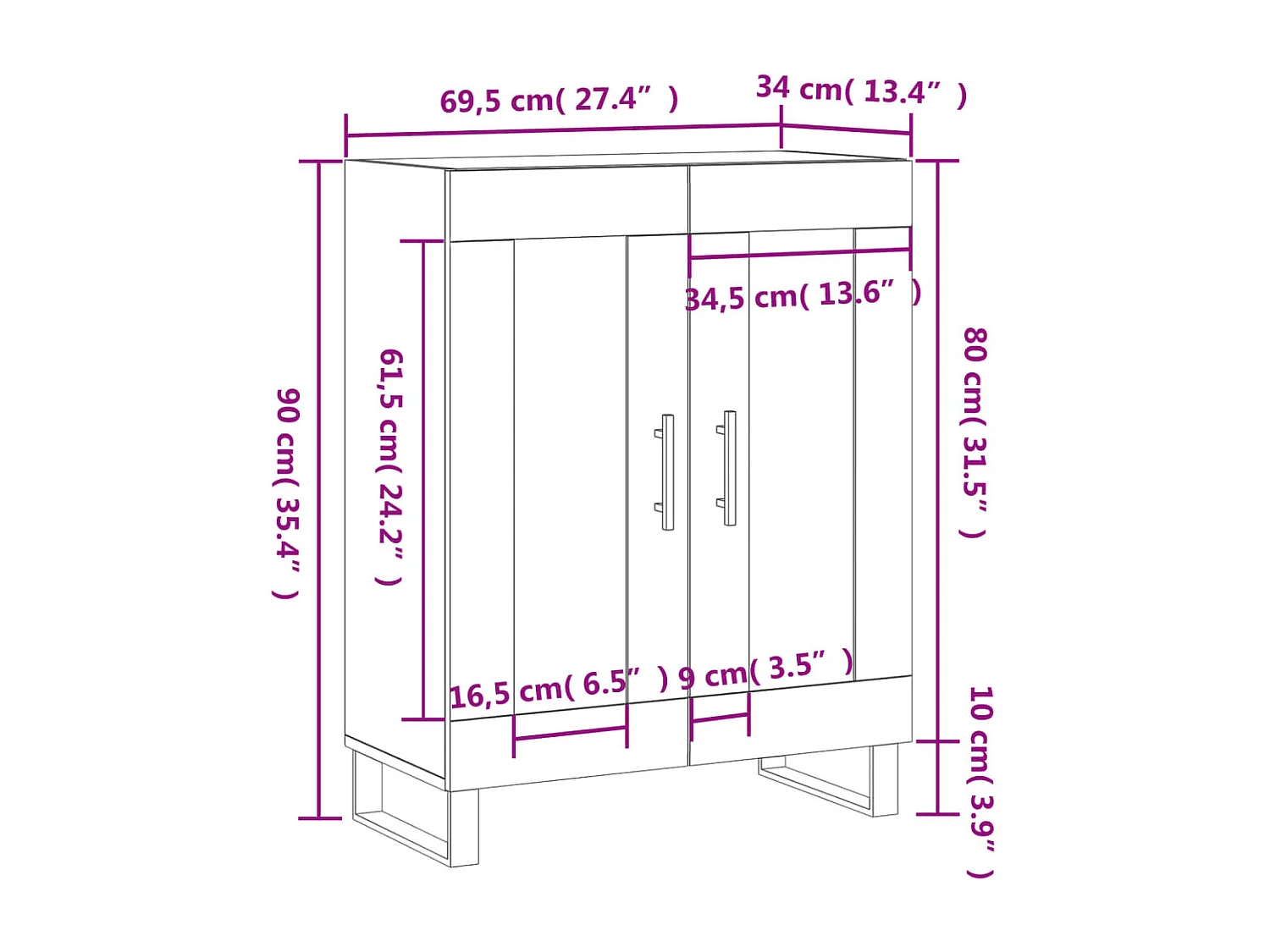 Credenza 69,5x34x90 cm in Legno Multistrato Bianco Lucido